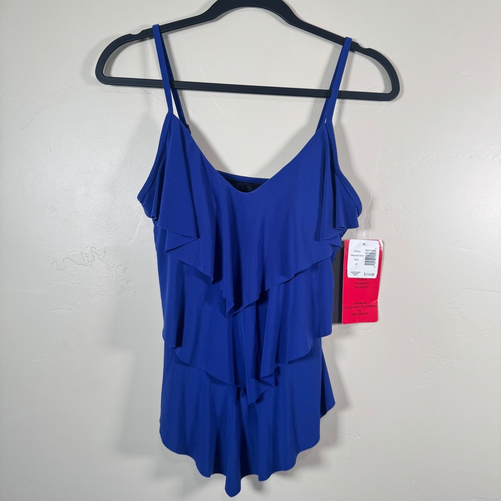 [NWT] Magicsuit Tankini Top Womens 8 Twilight Blue Ruffled Body Control 475644
